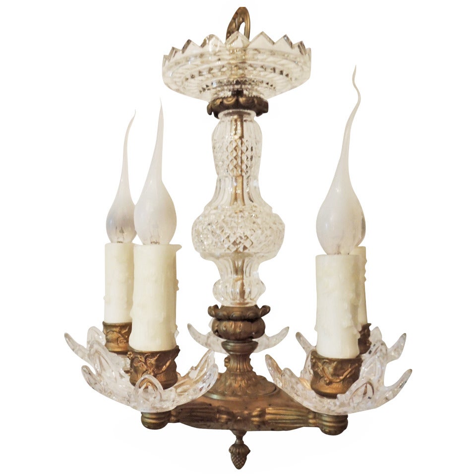 Very Fine French Dore Bronze and Cut Crystal Five-Light Chandelier Fixture For Sale