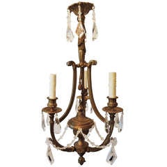 Elegant French Empire Doré Bronze Crystal Three-Light Fixture Chandelier 2