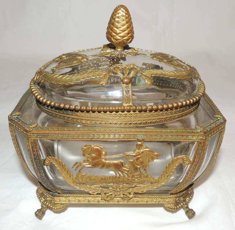 Wonderful French Empire Bronze Ormolu Mounted Crystal Box Casket Neoclassical In Good Condition In Roslyn, NY