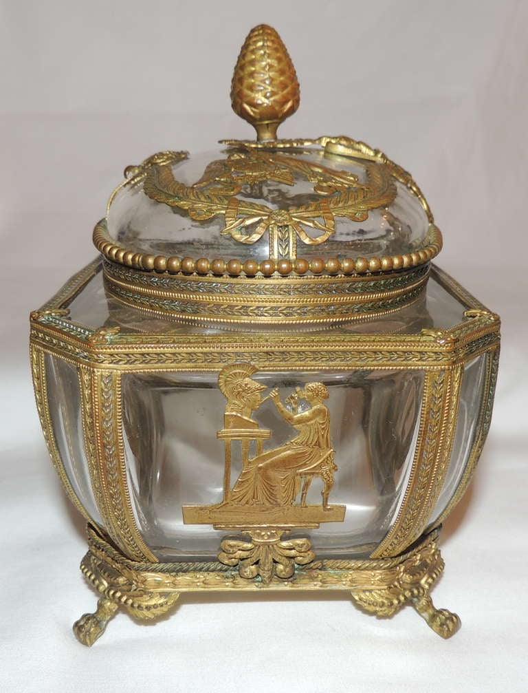 20th Century Wonderful French Empire Bronze Ormolu Mounted Crystal Box Casket Neoclassical