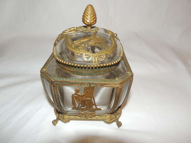Wonderful French Empire Bronze Ormolu Mounted Crystal Box Casket Neoclassical 1