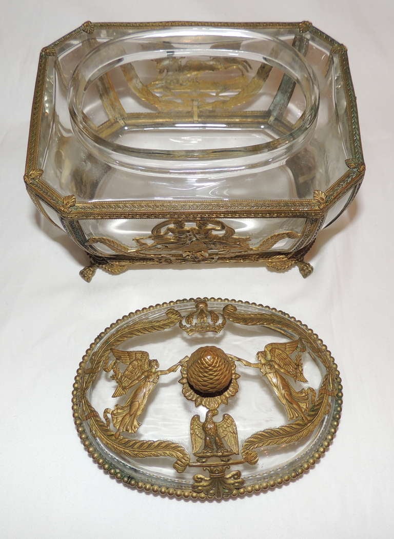 Wonderful French Empire Bronze Ormolu Mounted Crystal Box Casket Neoclassical 2