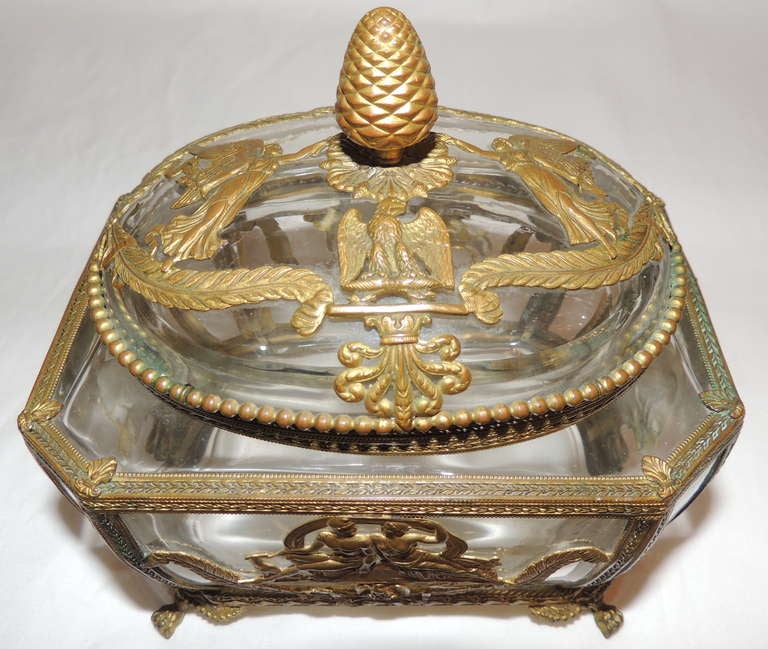 Wonderful French Empire Bronze Ormolu Mounted Crystal Box Casket Neoclassical 3