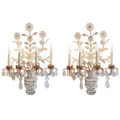 A Wonderful Pair Of Gilt And Rock Crystal, Four Arm Wall Sconces