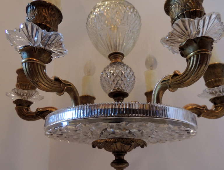 Fabulous Petite French Doré Bronze and Cut Crystal Six-Light Chandelier For Sale 2