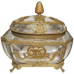 Wonderful French Empire Bronze Ormolu Mounted Crystal Box Casket Neoclassical