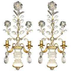 An Elegant Pair Of Gilt & Rock Crystal Two Arm Sconces In The Manor Of Bagues
