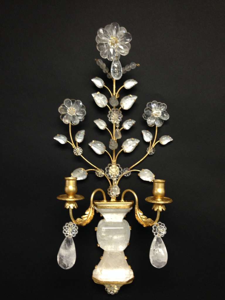 Beautiful Rock Crystal throughout This Pair Of Two Arm Wall Sconces In The Manor Of Bagues.
28