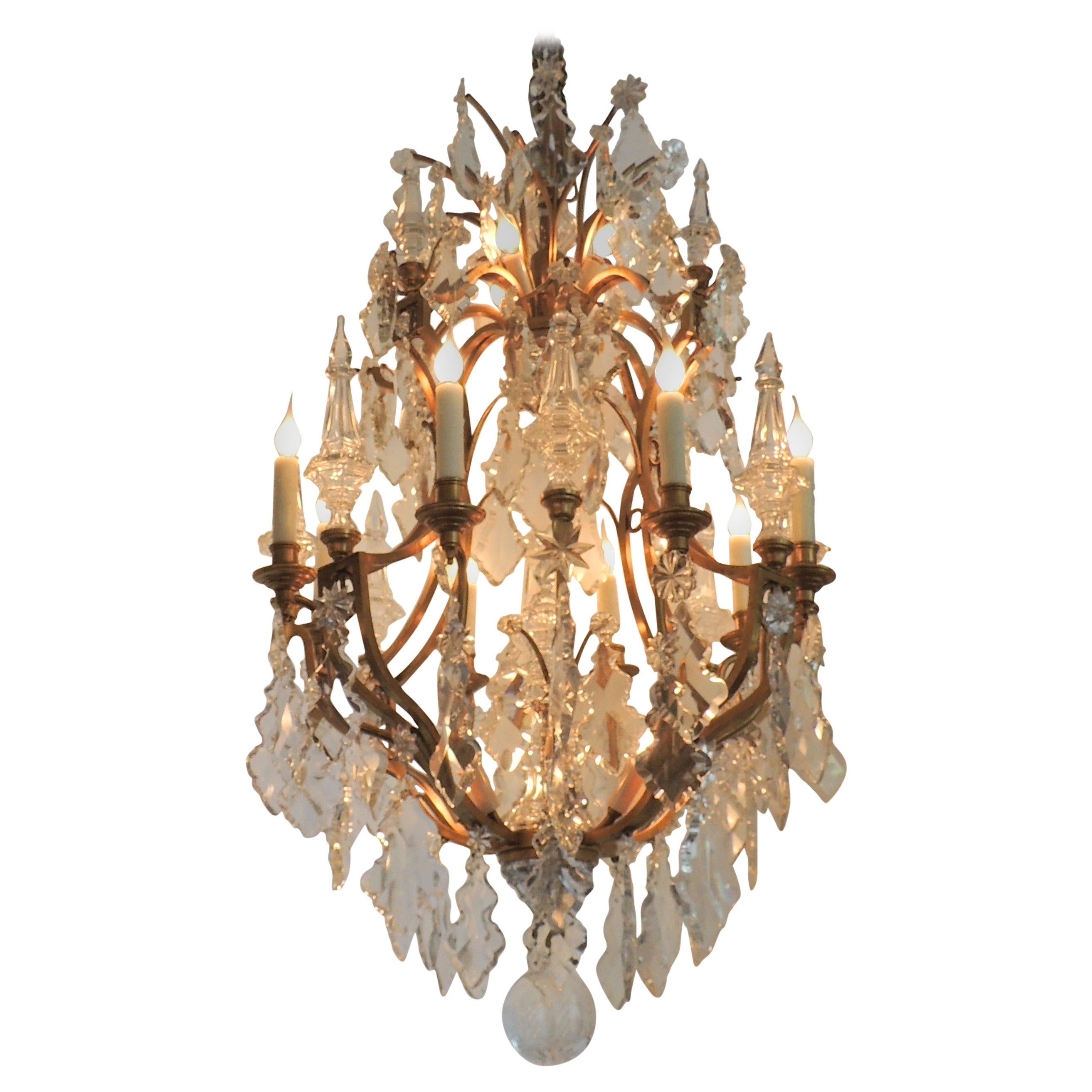 Grand Baccarat French Louis XV Dore Bronze and Twenty-Light Crystal Chandelier For Sale