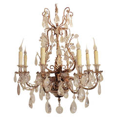 Outstanding Bagues Style Gilt & Rock Crystal, Eight Arm Chandelier One Of Pair
