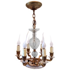 Antique Fabulous Petite French Doré Bronze and Cut Crystal Six-Light Chandelier