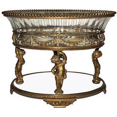 An Incredible French Cherub Bronze Centerpiece With Crystal Insert