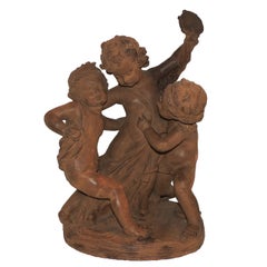 Wonderful Terracotta Statue Group of Three Children at Play Signed F. Cian