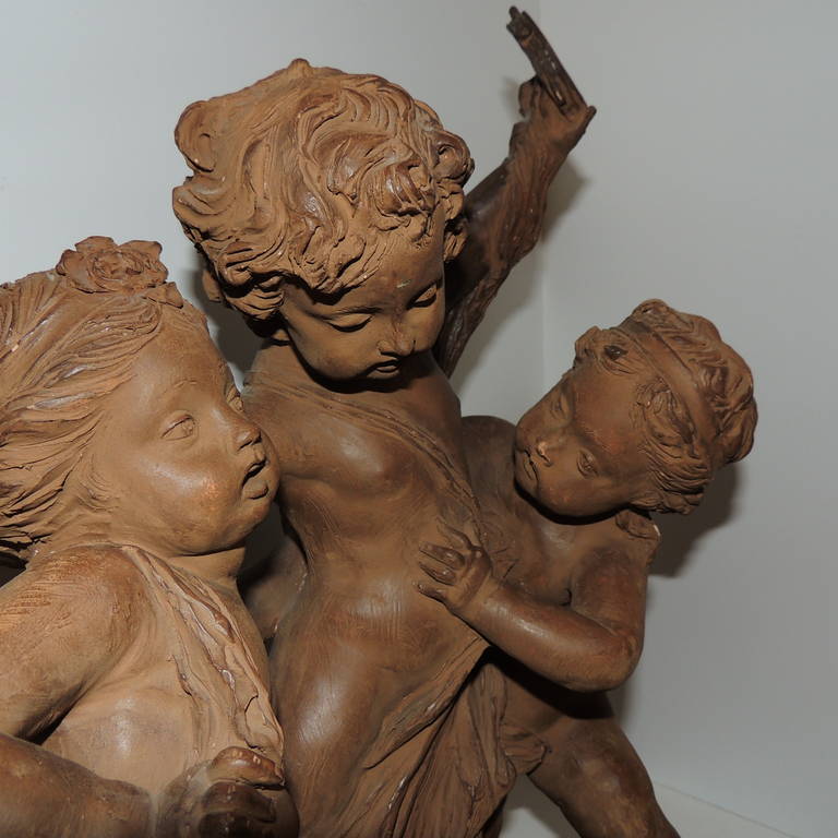 Italian Wonderful Terracotta Statue Group of Three Children at Play Signed F. Cian For Sale