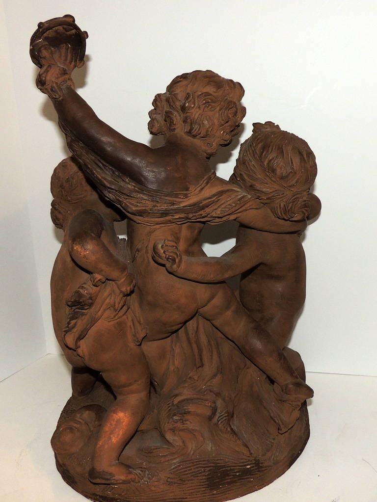 Wonderful Terracotta Statue Group of Three Children at Play Signed F. Cian For Sale 2