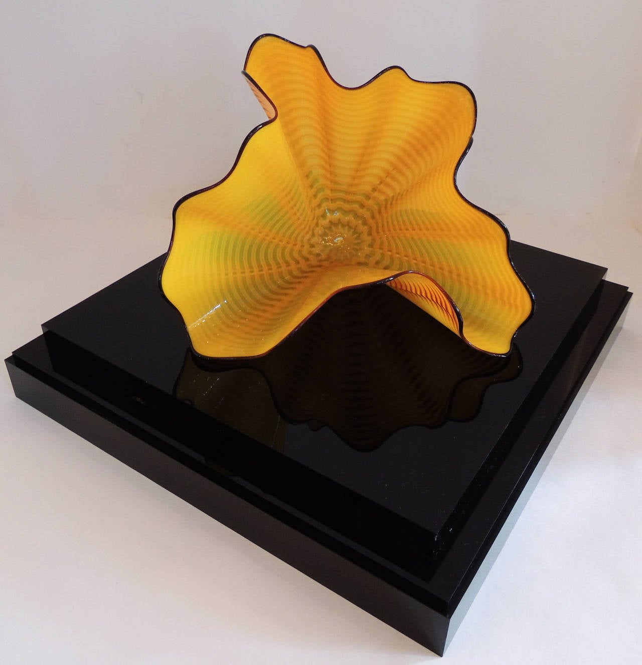 American Rare Dale Chihuly�’S Persian Pair in Bright Yellow Swirling Form with Black Trim