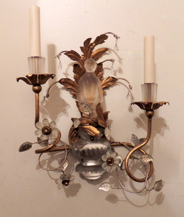 Gilt A Fabulous Pair Of Sherle Wagner Crystal Chinoiserie Two-Arm Sconces