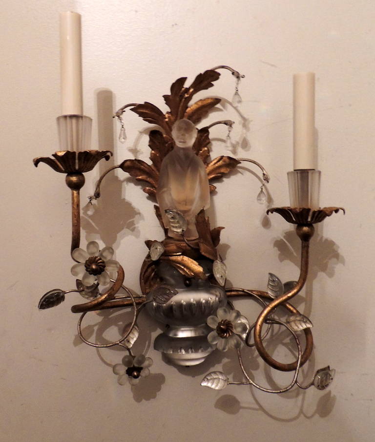 A Pair of Sherle Wagner Chinoiserie Two Light Sconces A Pair of Sherle Wagner Chinoiserie Two Light Sconces