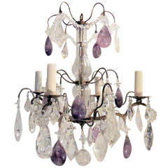 Wondeful Petite Four-Arm Rock and Amethyst Crystal Bronze French Chandelier