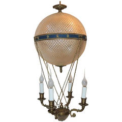 Vintage An Incredible French Hot Air Balloon Chandelier Four Arm & Four Int. Light