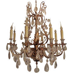Vintage One Of A Fabulous Pair Of Bagues Gilt and Rock Crystal, Eight Light Chandelier