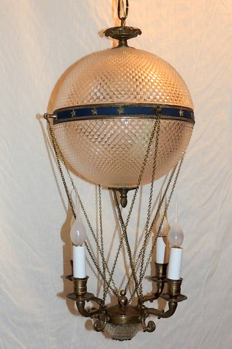 An Incredible French Hot Air Balloon Chandelier Four Arm & Four Int. Light In Excellent Condition In Roslyn, NY