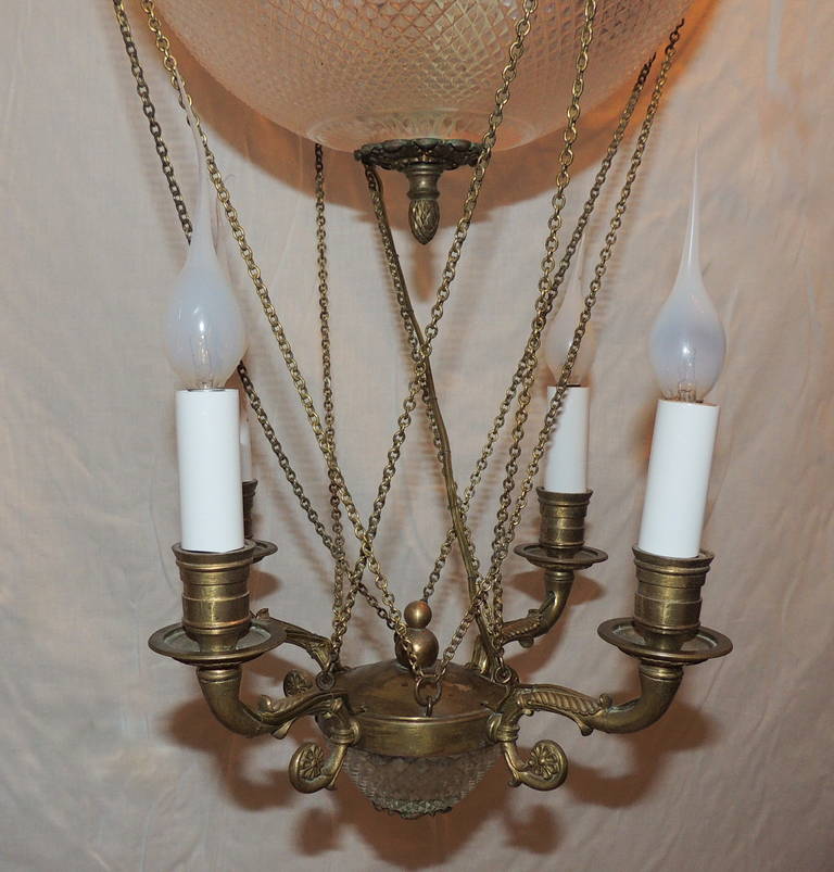 An Incredible French Hot Air Balloon Chandelier Four Arm & Four Int. Light 1