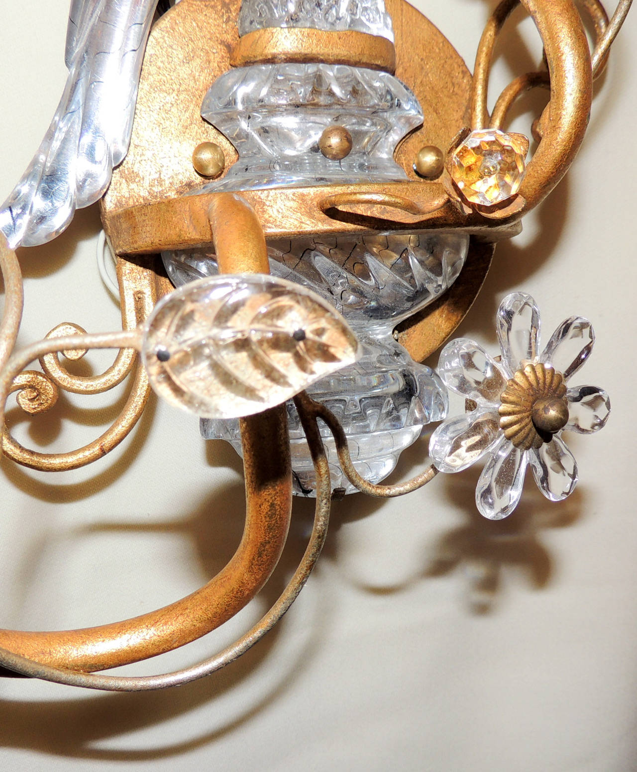 Gilt Wonderful Gilded Maison Bagues Glass Rock Crystal Style Parrot Bird Sconce