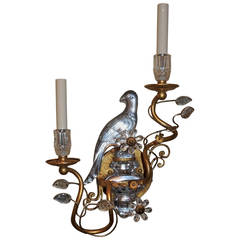 Wonderful Gilded Maison Bagues Glass Rock Crystal Style Parrot Bird Sconce