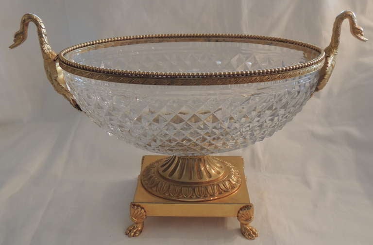 A Fabulous Ormolu Cut Crystal & Dore Bronze Swan Handle Centerpiece