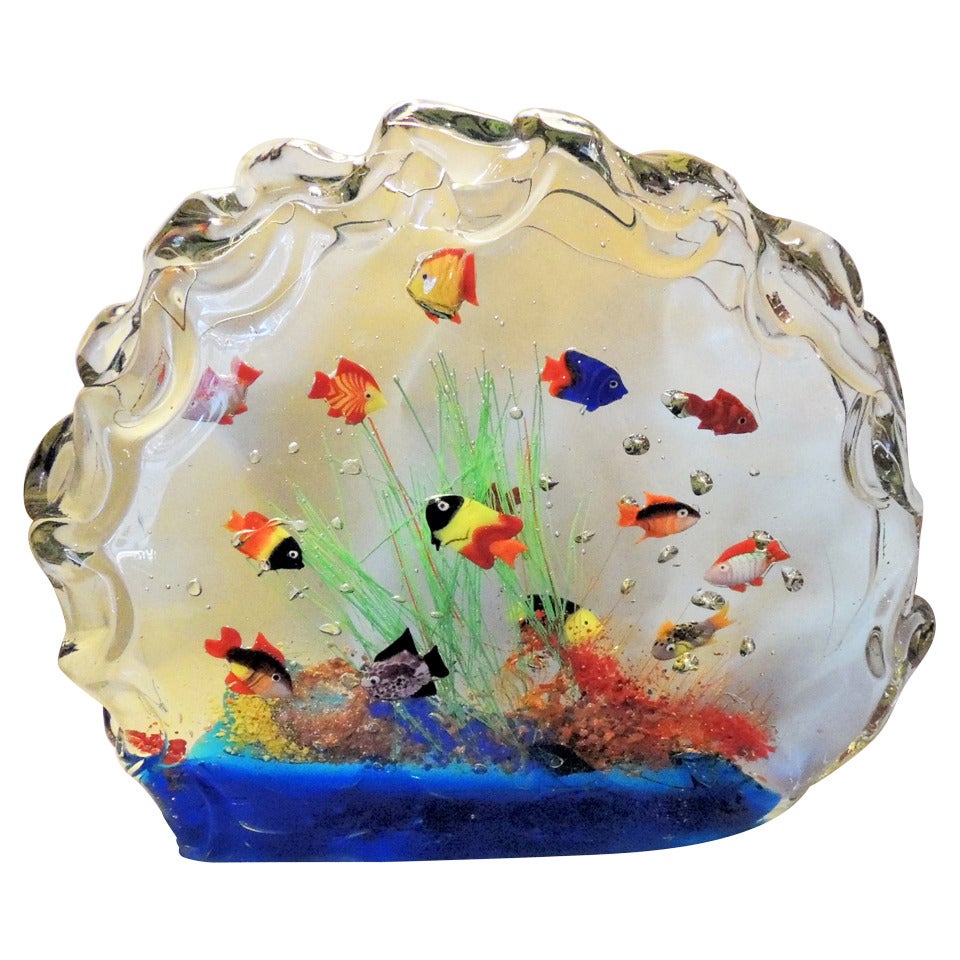 A Rare And Large Murano Glass Aquarium Glass Fish Sculpture Huge Centerpiece