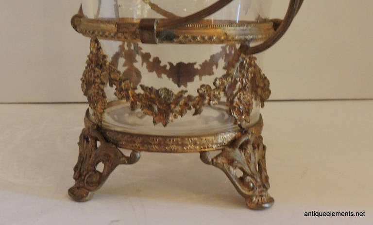 Incredible Pair French Ormolu Bronze Pierced Baskets With Etched Crystal Inserts 2