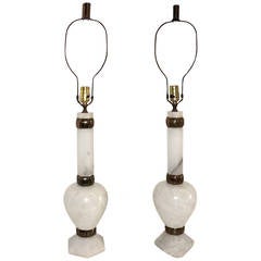 A Wonderful Pair Of Vintage Alabaster & Brass Ormolu Mounted Transitional Lamps