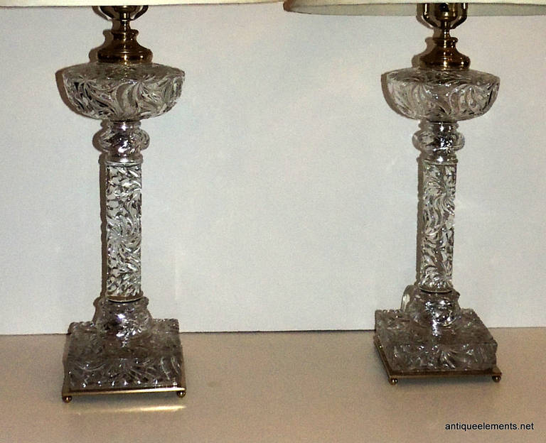 Art Deco Pair Of Wonderful Antique Swirl Crystal and Bronze Mounted Column 30