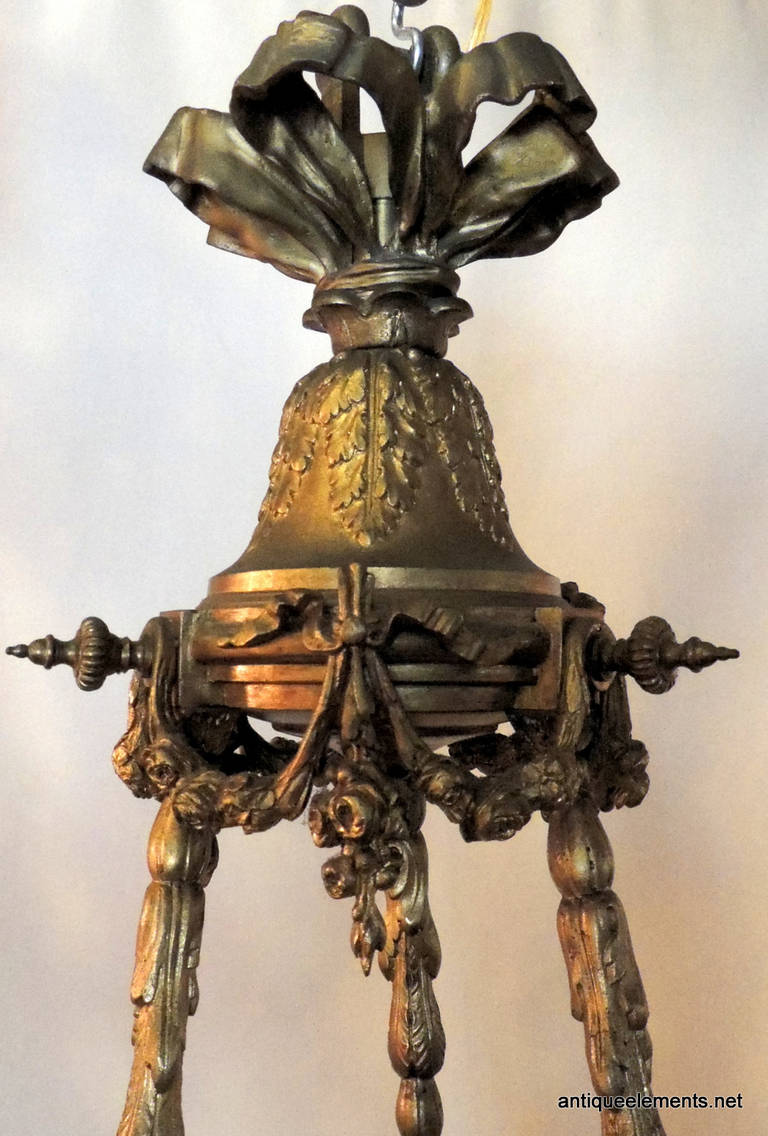 Breathtaking French Dore Bronze and Patina Figural, Beaded Basket Chandelier In Good Condition For Sale In Roslyn, NY