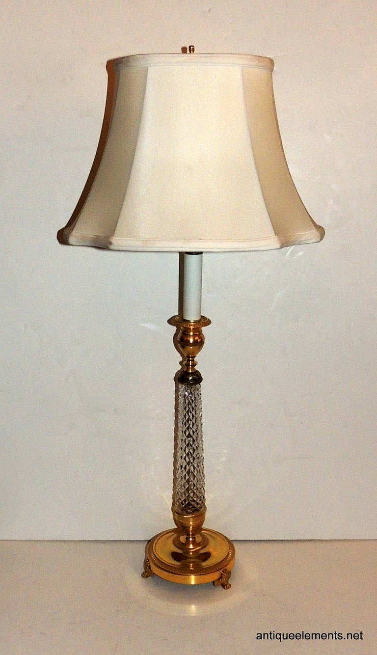 Elegant Pair of French Cut Crystal and Ormolu-Mounted Bronze Canndlestick Lamps 4