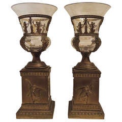 Fine Pair of French Gilt Bronze and Glass Ormolu-Mounted Neoclassical Urns 3