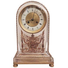 An Elegant French Dore Bronze & Crystal / Glass Ormolu Mounted Clock