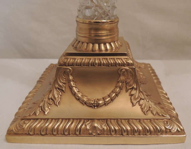 Neoclassical Very Fine Pair of Ormolu Doré Bronze and Cut Crystal Ormolu-Mounted Candlesticks
