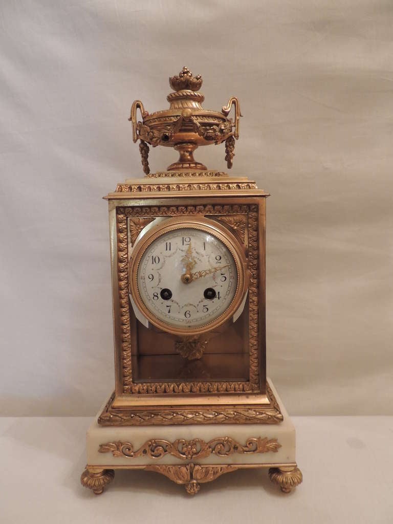 French Dore Bronze & Marble 3 Piece Clock Set