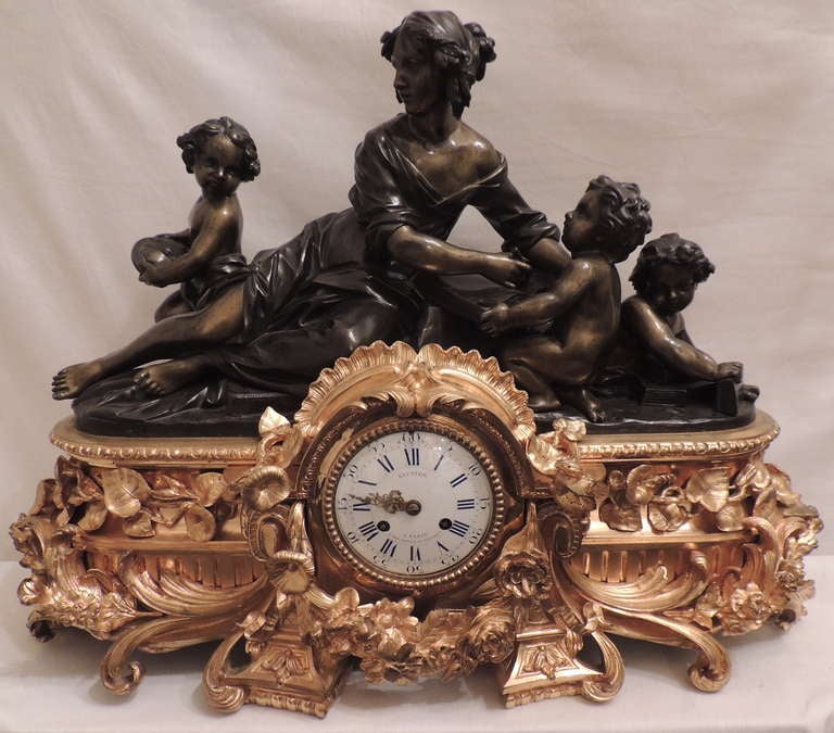 19th Century Patinated Bronze & Dore Bronze Figural Clock