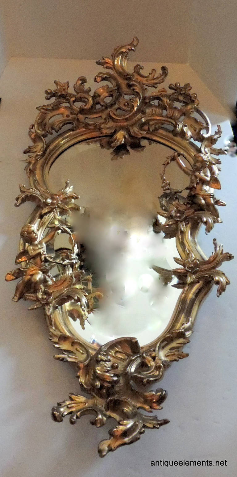 Extraordinary 19th Century French Carved and Gilt Cherub Rococo Mirror at 1stdibs