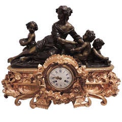 19th Century Patinated Bronze & Dore Bronze Figural Clock