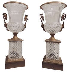 Impressive Pair of French Cut Crystal & Doré Bronze Figural Ormolu-Mounted Urns 9