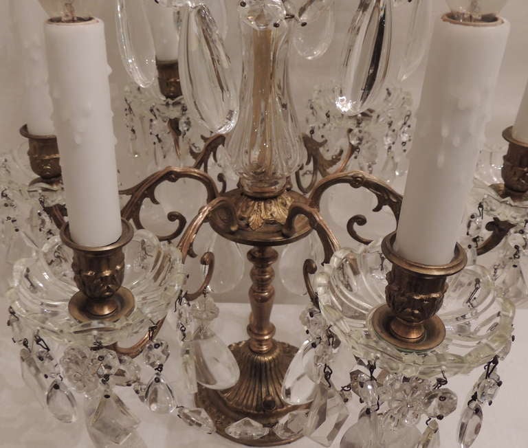 Mid-20th Century A Fabulous Pair Of French Dore Bronze & Rock Crystal Six Light Girandoles