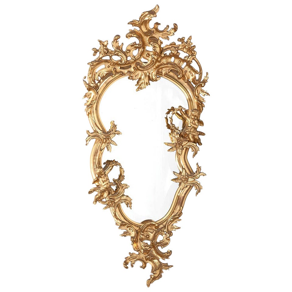 Extraordinary 19th Century French Carved & Gilt Cherub Rococo Mirror