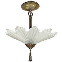 Frosted Star-Shaped Glass and Silvered Bronze Chandelier