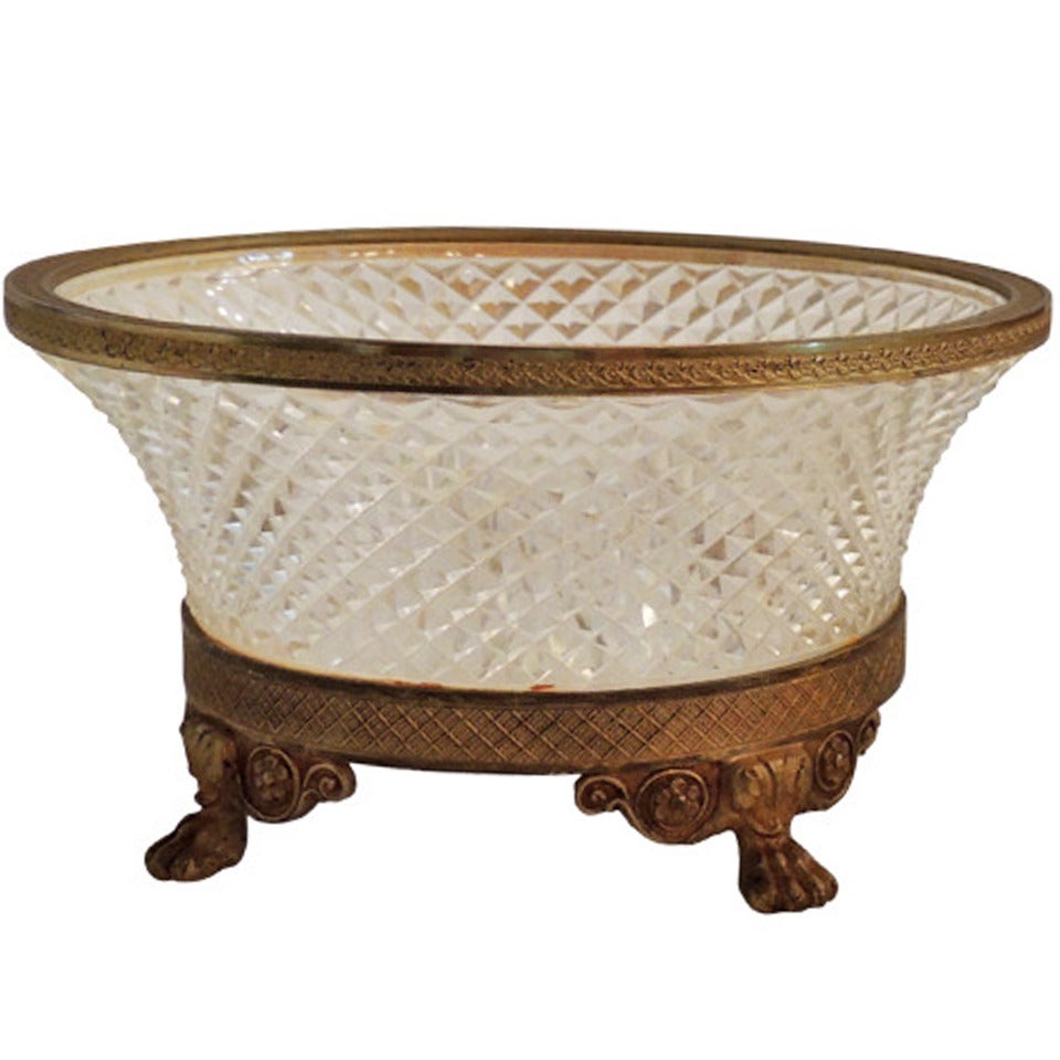 Wonderful Ormolu Cut Crystal and Finely Chased Dore Bronze Centerpiece Bowl For Sale