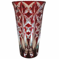 A Palatial Saint Louis Crystal, France Ruby Red Overlay Cut to Clear Large Vase