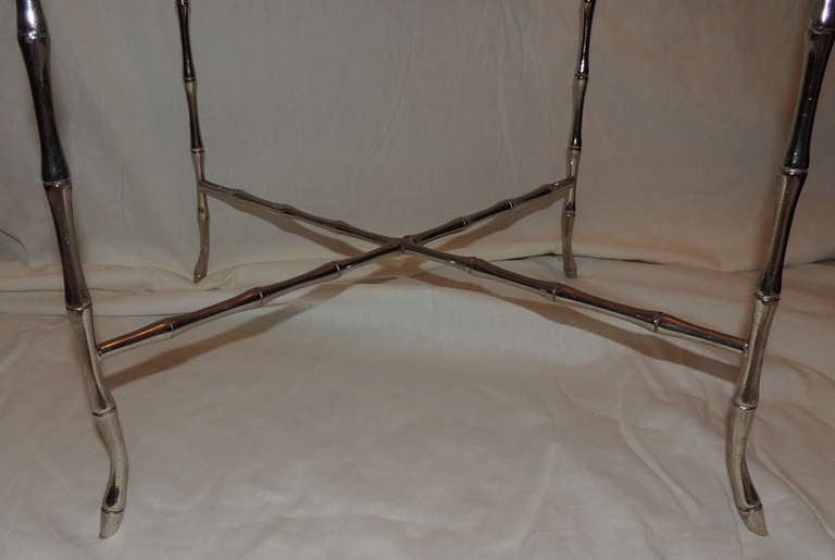 Wonderful Pair Bagues Silvered Bronze Nickel and Glass Top Bamboo Side Tables In Good Condition In Roslyn, NY